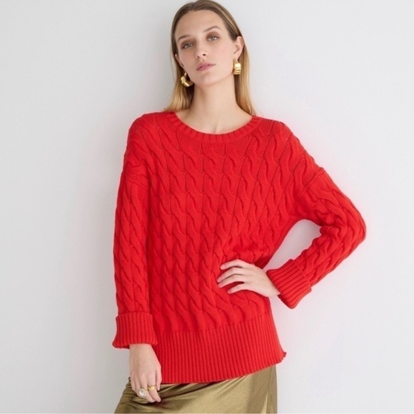J. Crew Sweaters - J.Crew Cotton Cable-Knit Side-Slit Crewneck Sweater Size S - M